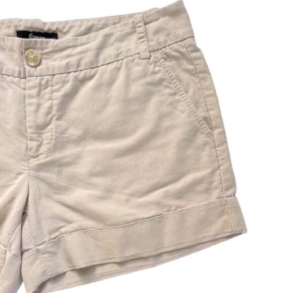Express Linen Cotton Blend Mid-rise CreamTan Shorts Size 8 - Picture 3 of 12